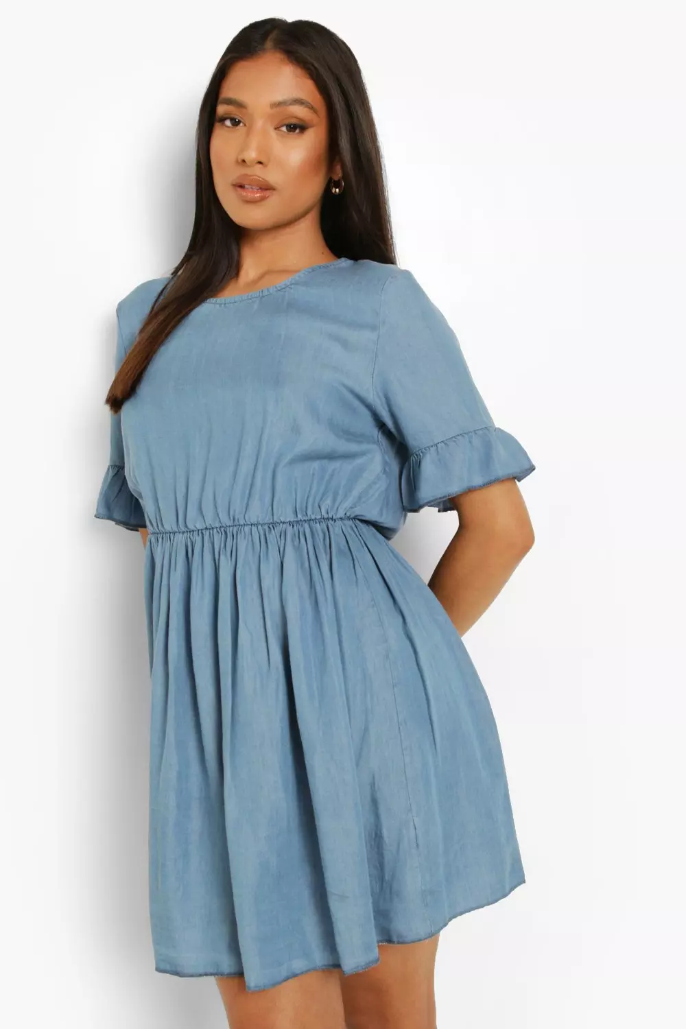 Frill sleeve 2025 denim dress